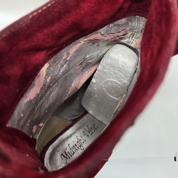 Midnight Velvet Women's Vintage Deep Red Suede Velvet Ankle Heeled Boots 10M - Picture 12 of 16